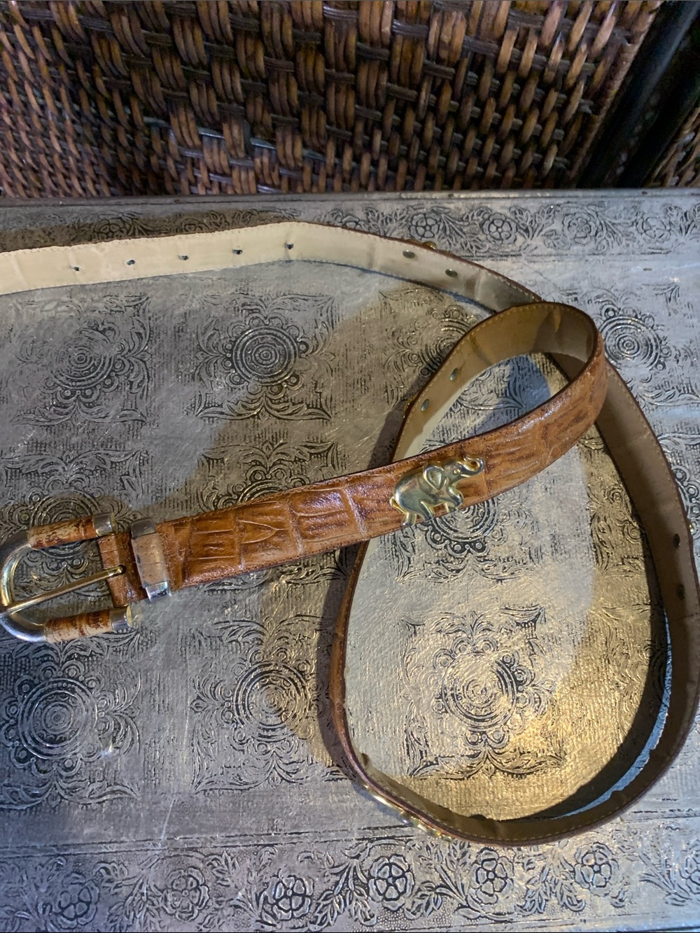 Vintage Leather Belt with Gold Animals